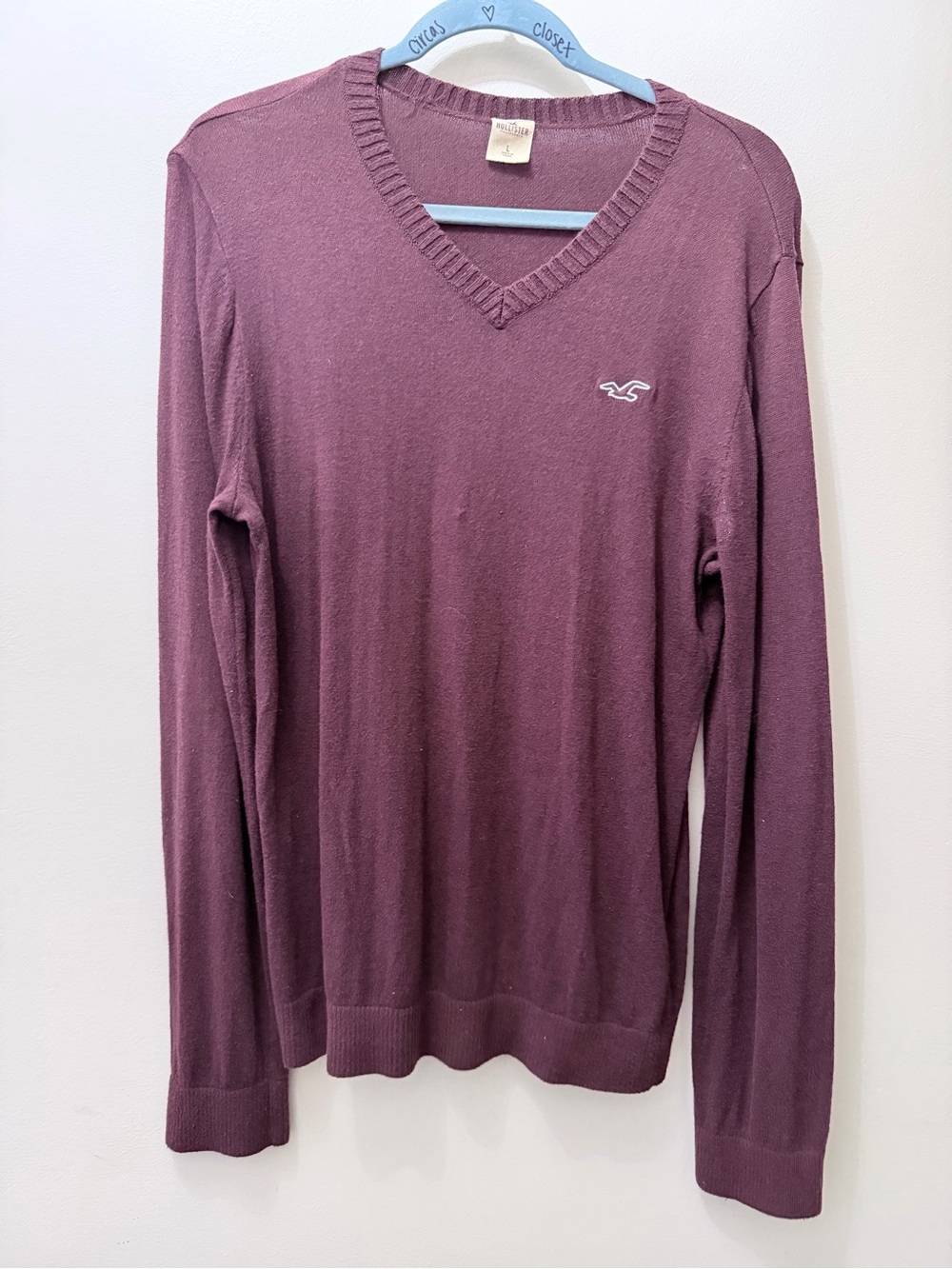 Y2K Hollister Burgundy V Neck Light Sweater Mens L Preppy Jock Prep Fall